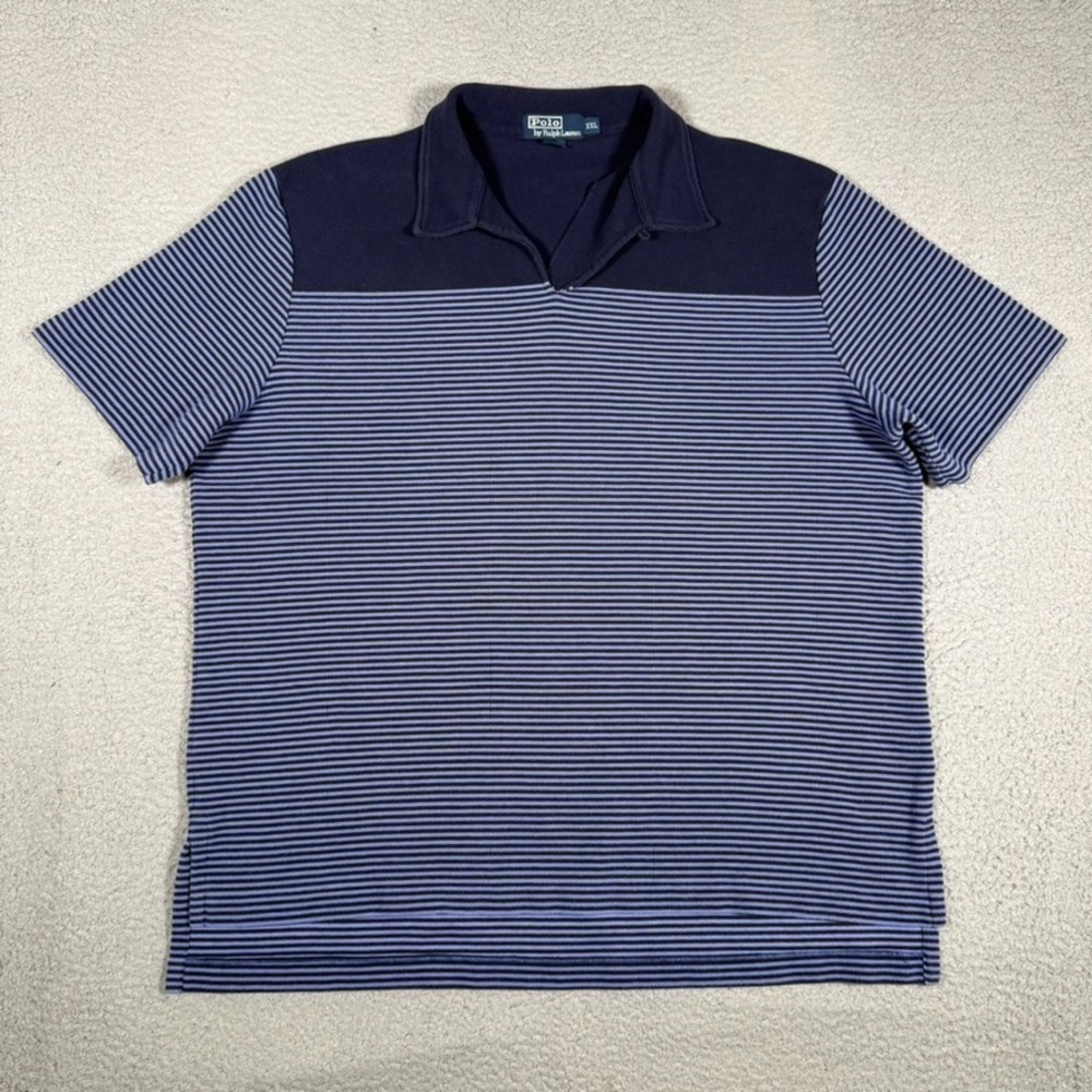 Polo Ralph Lauren Shirt Mens XXL Blue Striped Knit Sport Loop‎ Collar Preppy